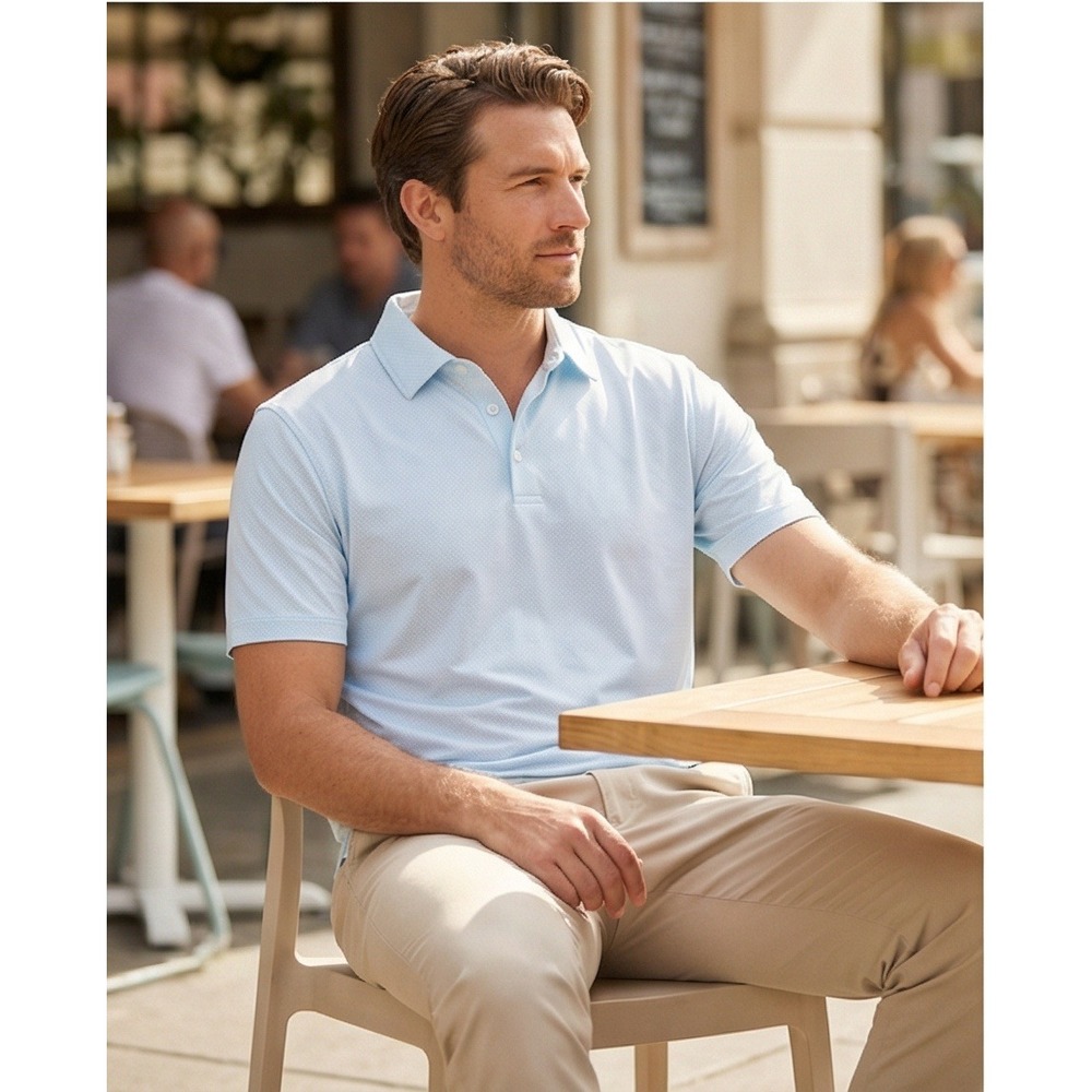 Hart Schaffner Marx XXL HartSoft Luxury Cotton Polo‎ Shirt Light Blue Geometric